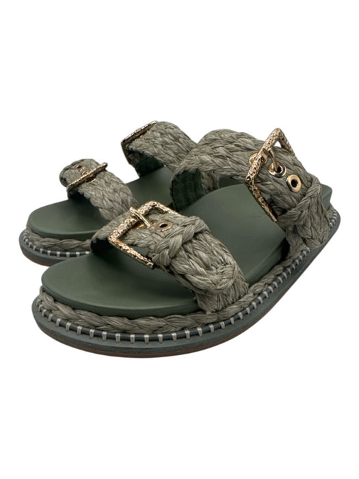 Ulla Johnson Shoe Size 37 Green Leather open toe Raffia Buckle Detail Sandals Green / 37
