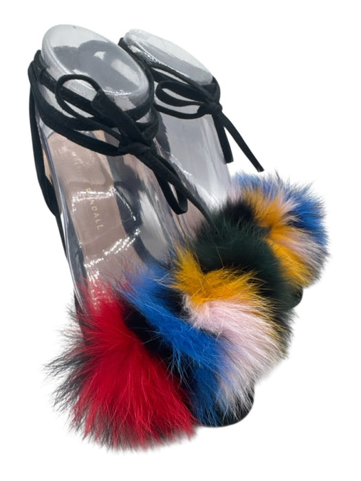 Loeffler Randall Shoe Size 7B Black & Multi Suede Faux Fur Wrap Ankle Sandals Black & Multi / 7B