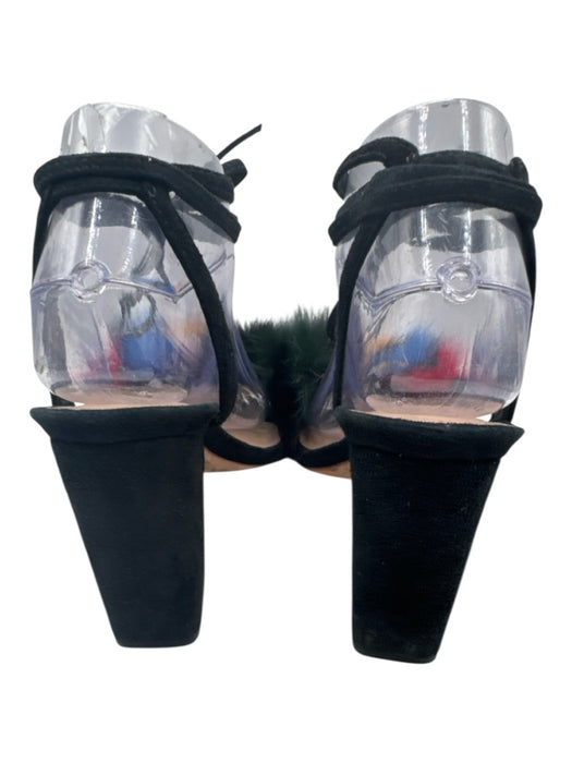 Loeffler Randall Shoe Size 7B Black & Multi Suede Faux Fur Wrap Ankle Sandals Black & Multi / 7B