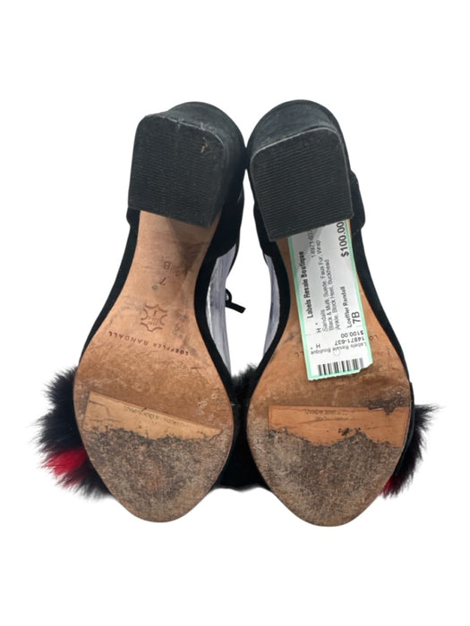 Loeffler Randall Shoe Size 7B Black & Multi Suede Faux Fur Wrap Ankle Sandals Black & Multi / 7B