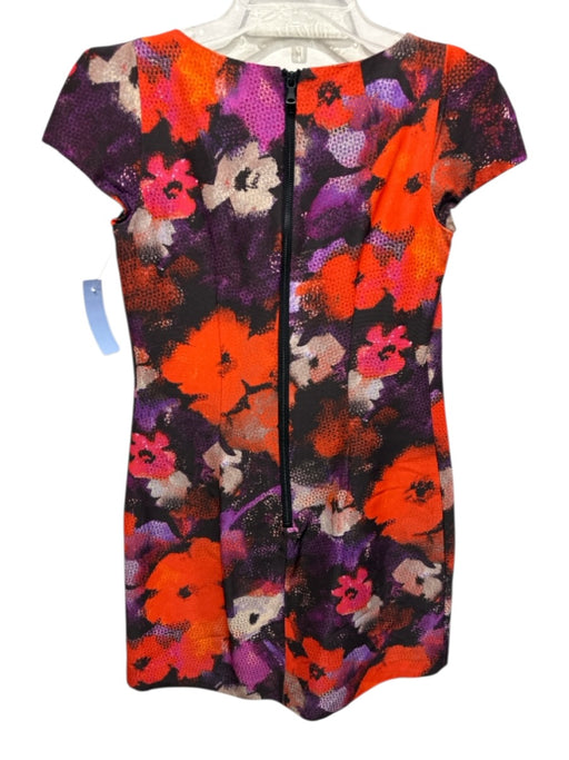Milly Size 0 Orange, Purple, Black Cotton Blend Abstract Back Zip Shift Dress Orange, Purple, Black / 0