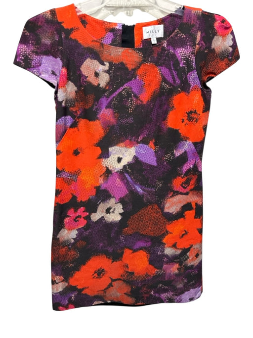 Milly Size 0 Orange, Purple, Black Cotton Blend Abstract Back Zip Shift Dress Orange, Purple, Black / 0