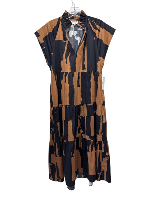 CROSBY by Mollie Burch Size XXS Black & Brown Cotton Blend Abstract Print Dress Black & Brown / XXS
