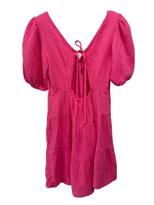 XiRENA Size XS Pink Cotton Gauze Double V Puff 1/2 Sleeve Tie Back Dress Pink / XS