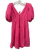 XiRENA Size XS Pink Cotton Gauze Double V Puff 1/2 Sleeve Tie Back Dress Pink / XS