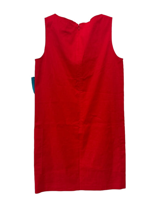 Theory Size 2 Red Linen Blend Wide Neck Sleeveless Flat Pocket Back Zip Dress Red / 2