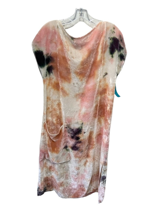 Lacausa Size S Beige Navy & Pink Velvet Tie Dye Shift Wide Neck Dress Beige Navy & Pink / S