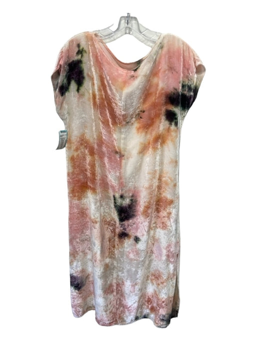 Lacausa Size S Beige Navy & Pink Velvet Tie Dye Shift Wide Neck Dress Beige Navy & Pink / S