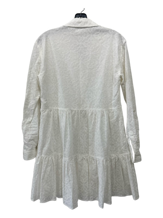 Veronica Beard Size 0 White Cotton Eyelet Overlay Button Front Tiered Dress White / 0