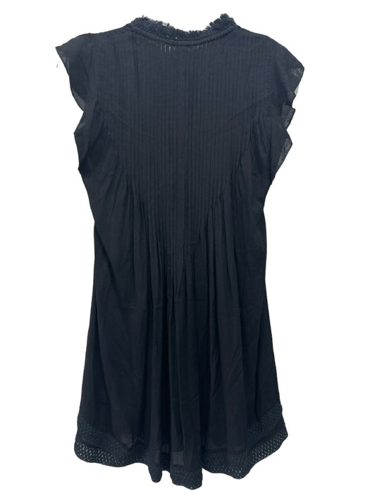 Poupette St. Barth Size XS Black Viscose Ruffle Cap Sleeve Pintuck V Neck Dress Black / XS