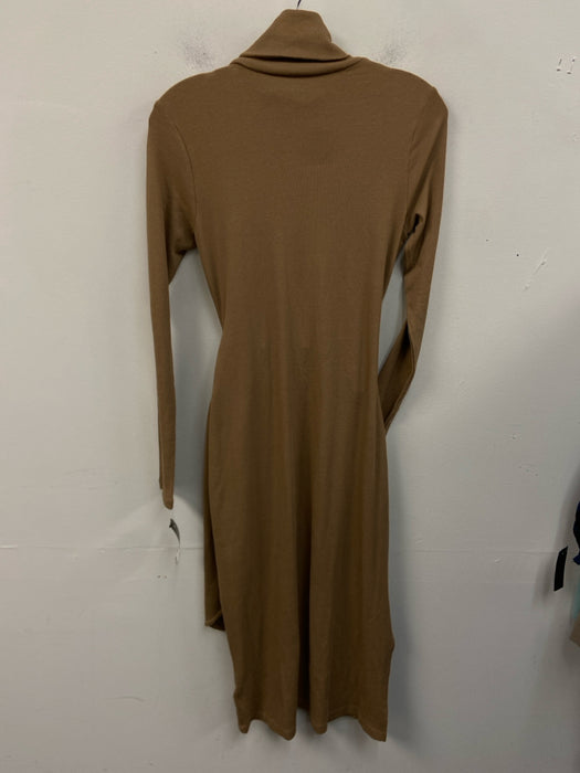 Lauren Ralph Lauren Size M Tan Cotton & Modal Tie Waist Ribbed Turtleneck Dress