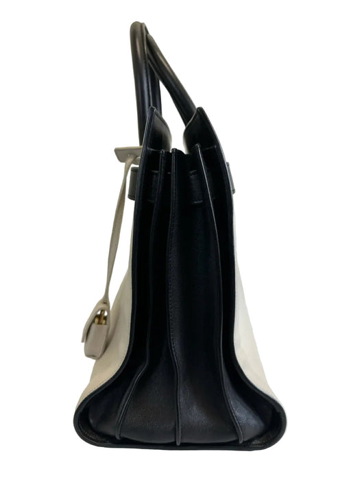 Saint Laurent White & Black Leather Top Handle Color Block Crossbody Strap Bag