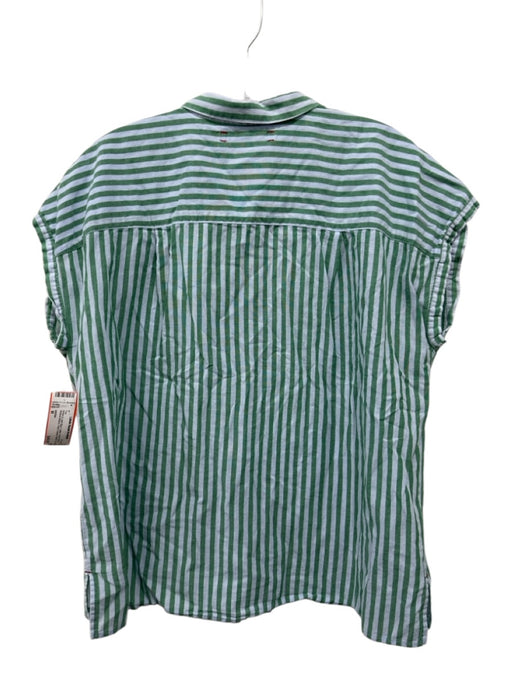XiRENA Size M Green & Light Blue Cotton Short Sleeve Vertical Stripes Top Green & Light Blue / M