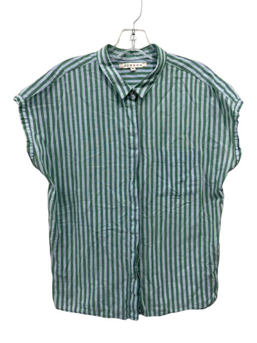 XiRENA Size M Green & Light Blue Cotton Short Sleeve Vertical Stripes Top Green & Light Blue / M