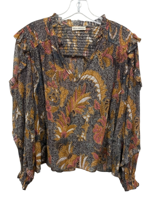 Ulla Johnson Size 4 Brown, Yellow & Orange Silk Gold Thread V Neck Top Brown, Yellow & Orange / 4