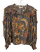 Ulla Johnson Size 4 Brown, Yellow & Orange Silk Gold Thread V Neck Top Brown, Yellow & Orange / 4