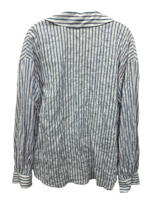 Cinq a Sept Size M White, Blue, Red Cotton Blend Crinkle Stripe Long Sleeve Top White, Blue, Red / M
