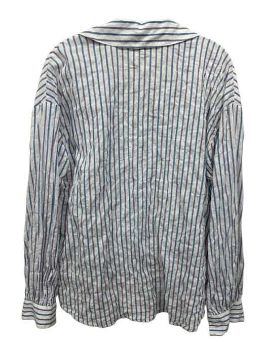 Cinq a Sept Size M White, Blue, Red Cotton Blend Crinkle Stripe Long Sleeve Top White, Blue, Red / M