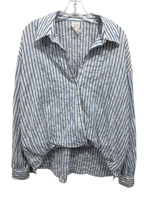 Cinq a Sept Size M White, Blue, Red Cotton Blend Crinkle Stripe Long Sleeve Top White, Blue, Red / M