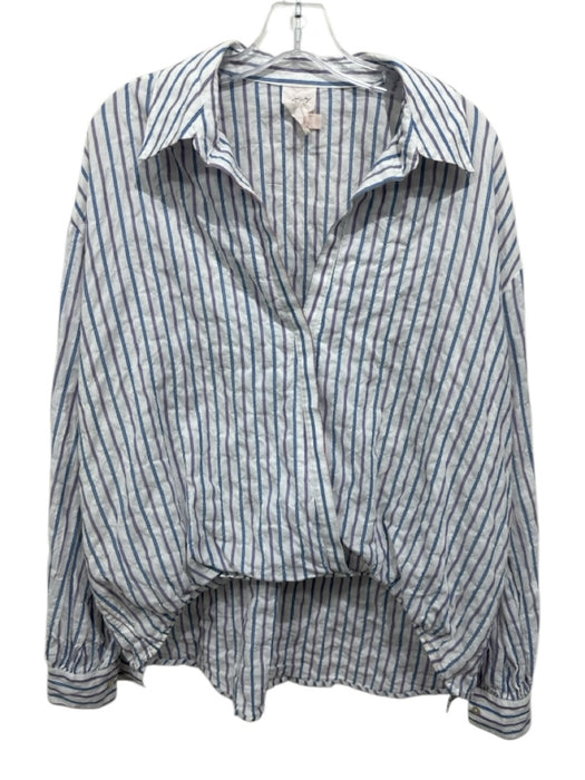 Cinq a Sept Size M White, Blue, Red Cotton Blend Crinkle Stripe Long Sleeve Top White, Blue, Red / M