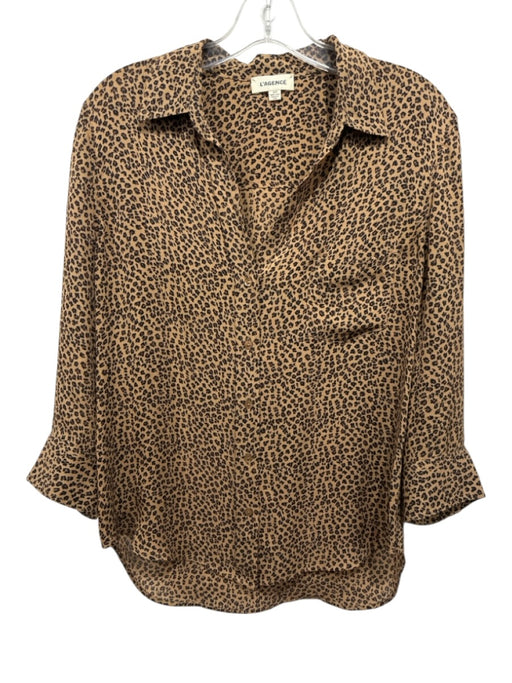 L'agence Size S Brown & Black Silk V Neck Leopard Long Sleeve Button Down Top Brown & Black / S