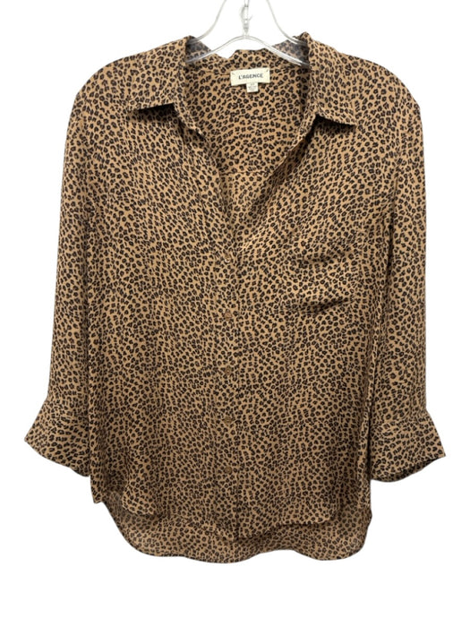 L'agence Size S Brown & Black Silk V Neck Leopard Long Sleeve Button Down Top Brown & Black / S