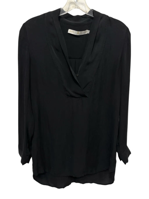Marie Oliver Size S Black Silk Surplice Hook & Eye Long Sleeve Top Black / S