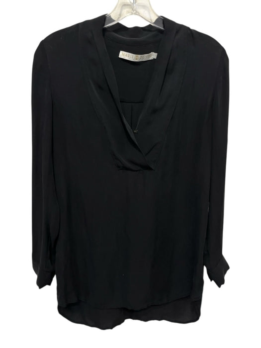 Marie Oliver Size S Black Silk Surplice Hook & Eye Long Sleeve Top Black / S