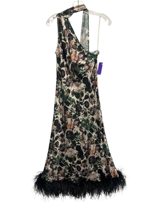 Vasiliki Size S White, Green, Multi Satin One Shoulder Floral Midi Dress White, Green, Multi / S