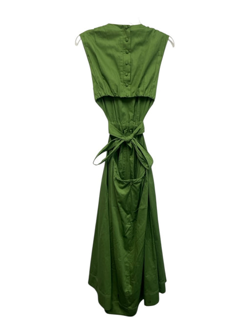 Aje. Size 8 Green Cotton Sleeveless Open Back Attached Belt Maxi Dress Green / 8