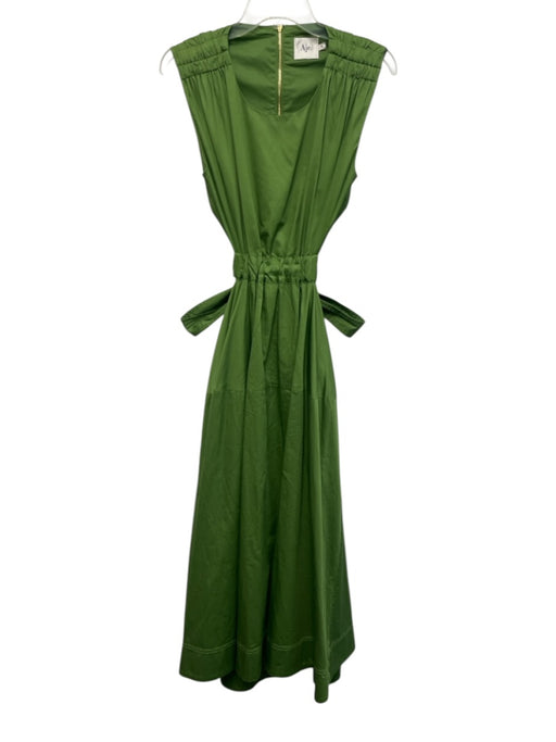 Aje. Size 8 Green Cotton Sleeveless Open Back Attached Belt Maxi Dress Green / 8