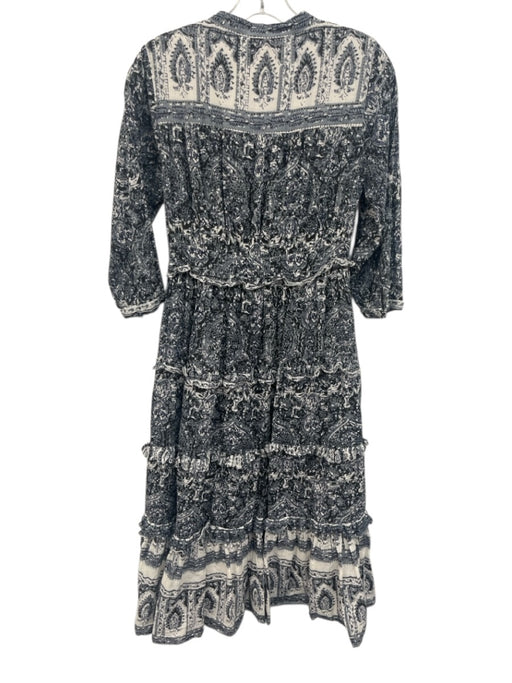 Cleobella Size S Slate Blue & Black Cotton Long Sleeve All Over Print Dress Slate Blue & Black / S