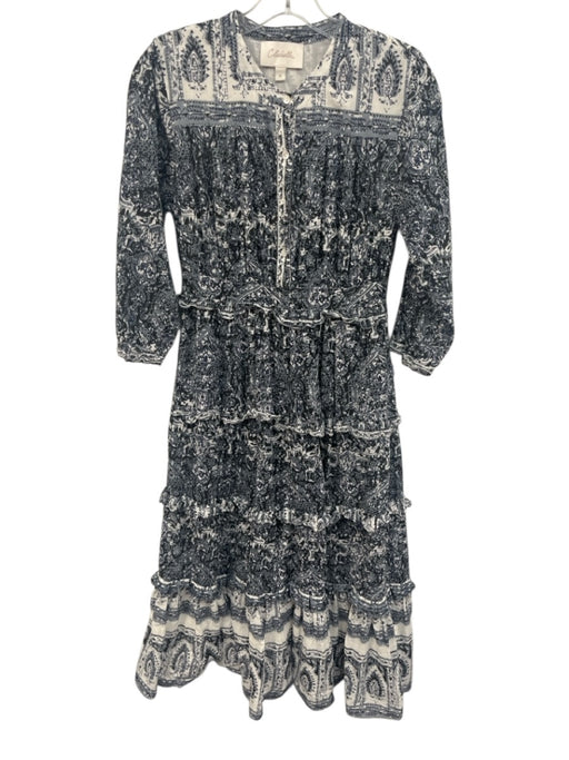 Cleobella Size S Slate Blue & Black Cotton Long Sleeve All Over Print Dress Slate Blue & Black / S