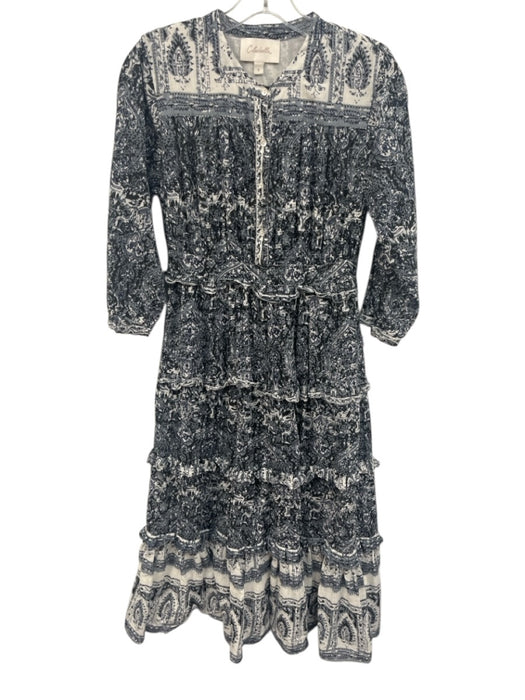 Cleobella Size S Slate Blue & Black Cotton Long Sleeve All Over Print Dress Slate Blue & Black / S