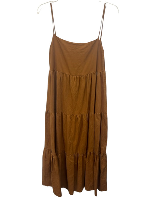 Charlie Holiday Size 4 Brown Linen & Cotton Sleeveless Pleats Midi Dress Brown / 4