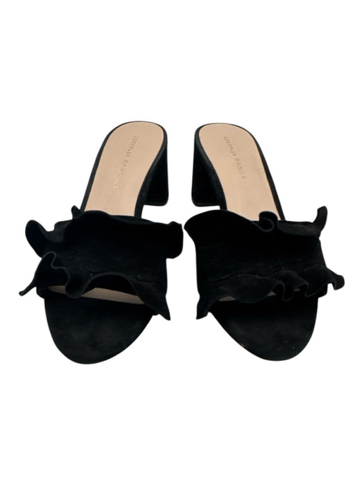 Loeffler Randall Shoe Size 8 Black Leather Ruffle Detail Block Heel Sandals Black / 8