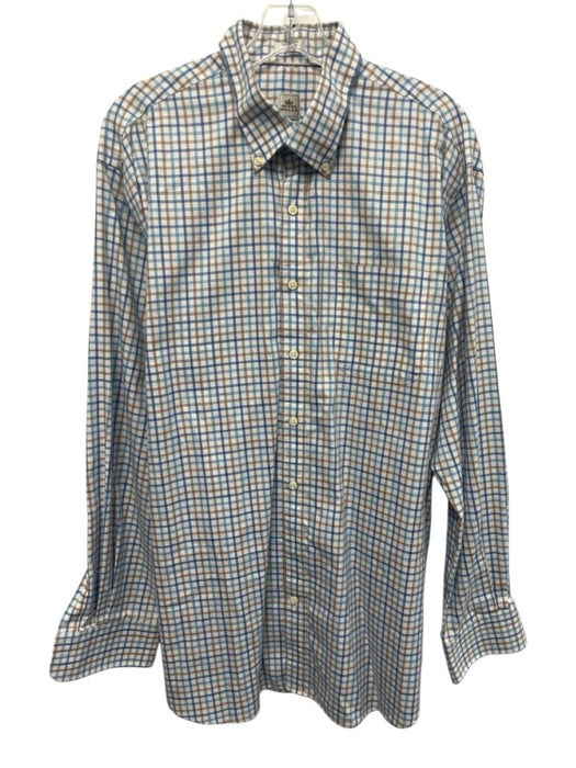 Peter Millar Size XL White & Multi Cotton Plaid Button Down Long Sleeve Shirt White & Multi / XL