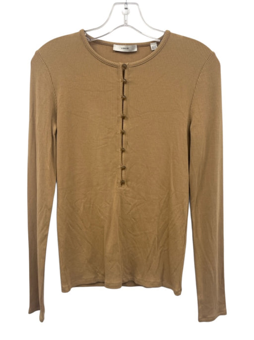 Vince Size XS Light Brown Rayon & Spandex Long Sleeve Rib Knit 1/2 Button Top Light Brown / XS