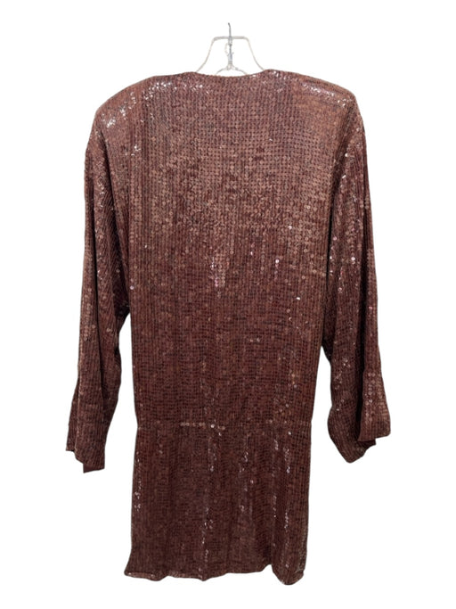 Anne Klein Size S Brown Silk Sequined Wrap Shoulder Pads Dress Brown / S