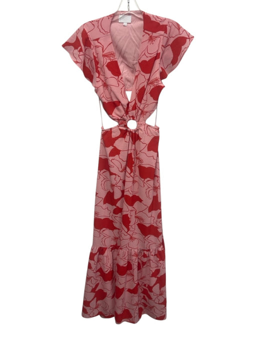 Sugarlips Size S Pink & Red Polyester Blend Floral Cap Sleeve Cutout Dress Pink & Red / S