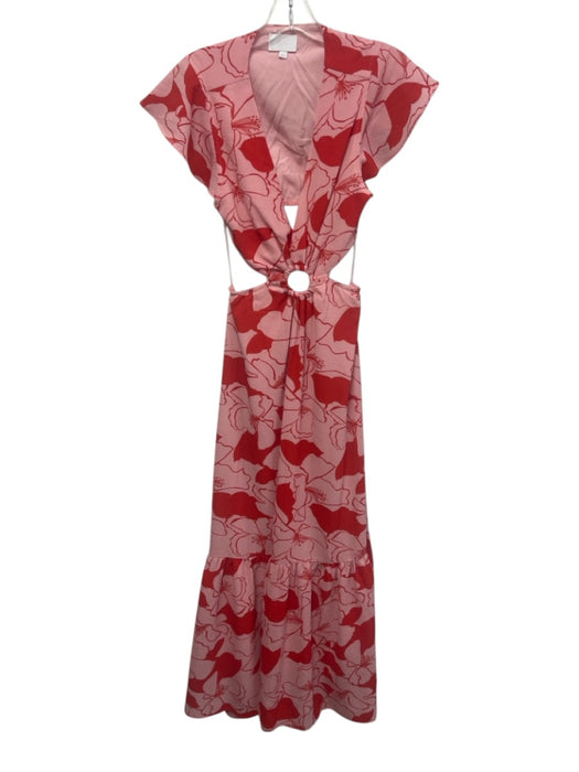 Sugarlips Size S Pink & Red Polyester Blend Floral Cap Sleeve Cutout Dress Pink & Red / S