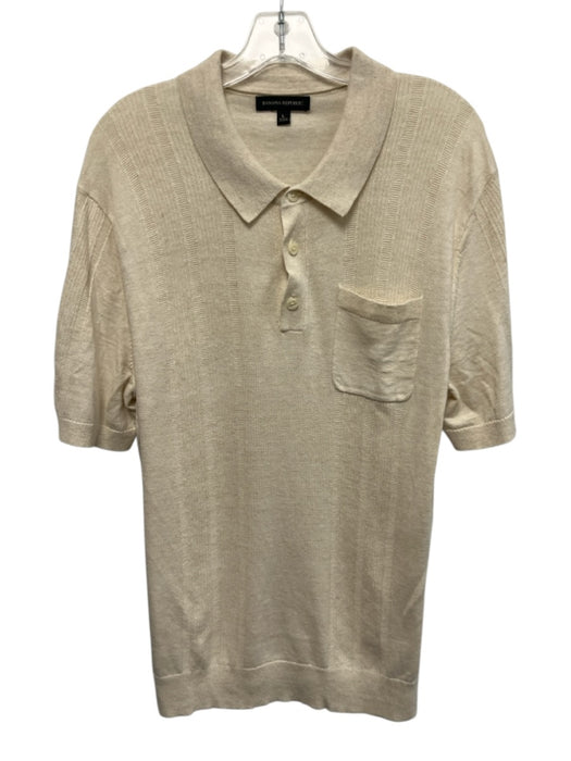 Banana Republic Size L Cream Beige Linen & Cotton Short Sleeve Knit Polo Top Cream Beige / L