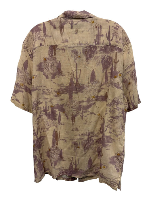 ALLSAINTS Size L Cream Beige & Purple Cotton Desert Print Short Sleeve Top Cream Beige & Purple / L