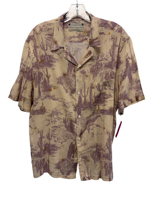 ALLSAINTS Size L Cream Beige & Purple Cotton Desert Print Short Sleeve Top Cream Beige & Purple / L