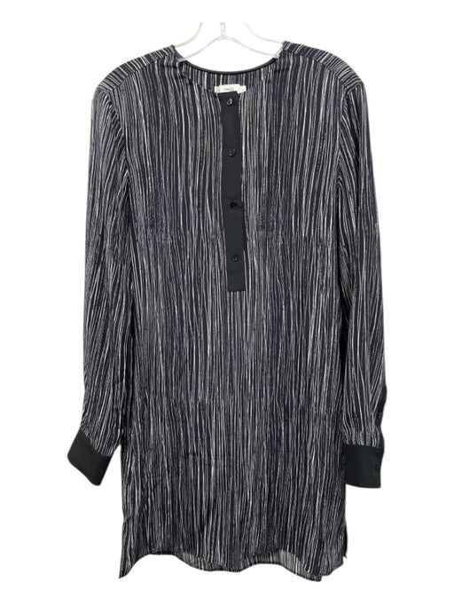 Vince Size S Black & White Silk Long Sleeve Abstract Stripes 1/2 Button Dress Black & White / S