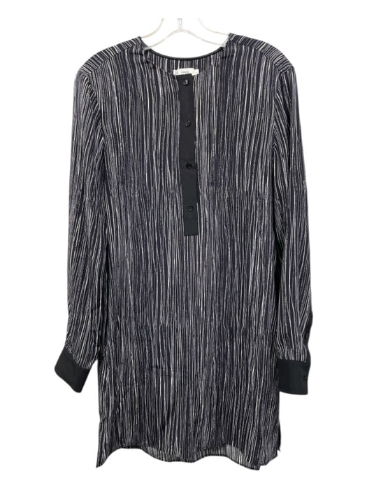 Vince Size S Black & White Silk Long Sleeve Abstract Stripes 1/2 Button Dress Black & White / S
