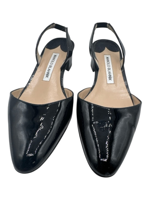Manolo Blahnik Shoe Size 37 Black Leather Upper Patent Almond Toe Slingbacks Black / 37
