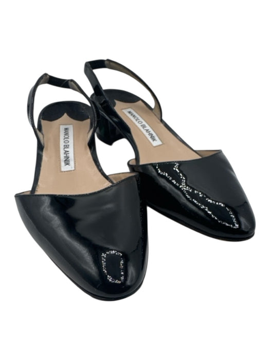 Manolo Blahnik Shoe Size 37 Black Leather Upper Patent Almond Toe Slingbacks Black / 37