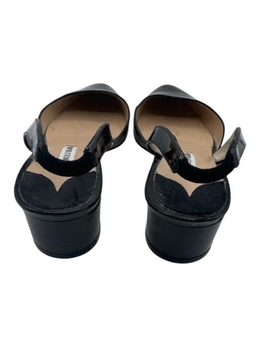 Manolo Blahnik Shoe Size 37 Black Leather Upper Patent Almond Toe Slingbacks Black / 37