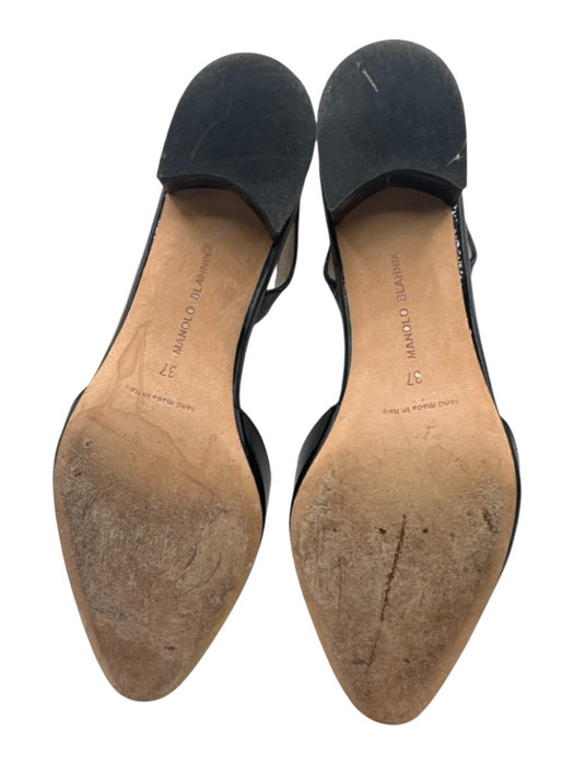 Manolo Blahnik Shoe Size 37 Black Leather Upper Patent Almond Toe Slingbacks Black / 37
